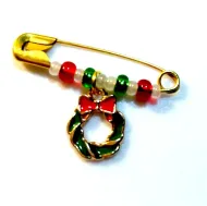 Green Christmas Wreath  Safety Pin